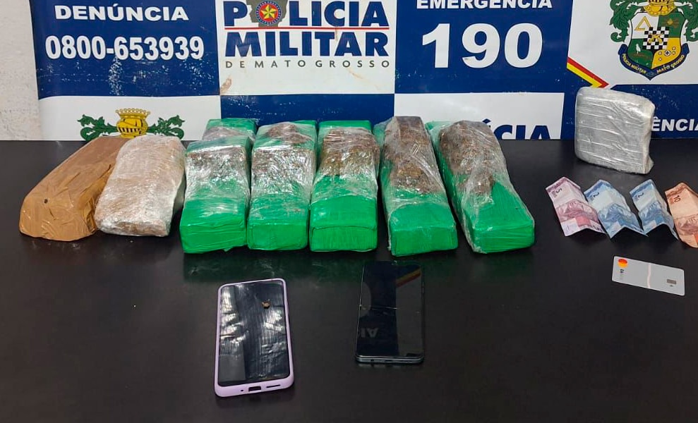 PM de Nova Mutum prende dois por tráfico e localiza 7 quilos de droga em Trivelato