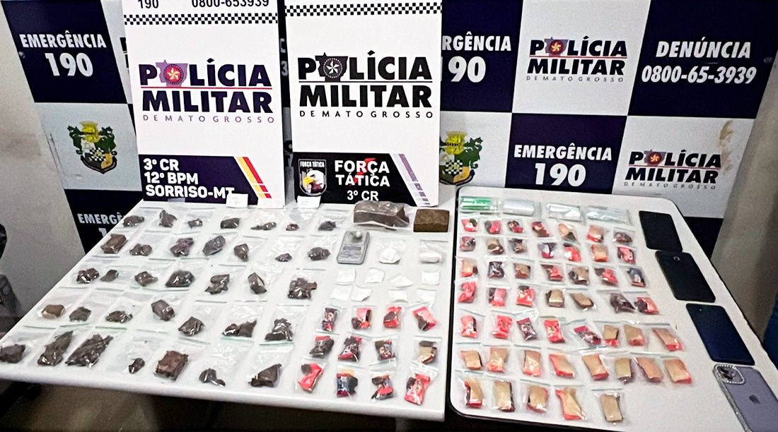 Sorriso: PM fecha “ponto de venda”, prende três por tráfico e apreende 109 porções de drogas
