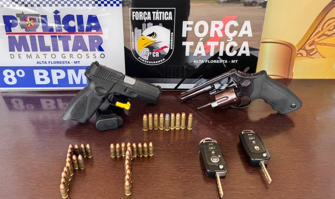 Dupla é detida acusada de extorquir produtor rural no Nortão; armas e munições apreendidas